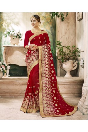 Maroon Georgette Embroidered  Wedding Wear  saree 6804